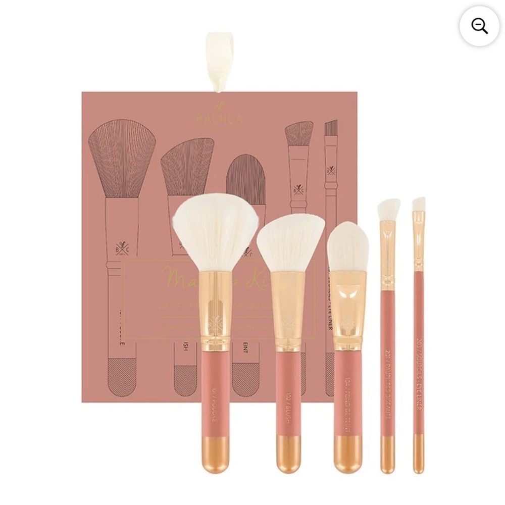 Bachca Anthropologie $88 5 piece makeup brush set in box NEW wood handle
